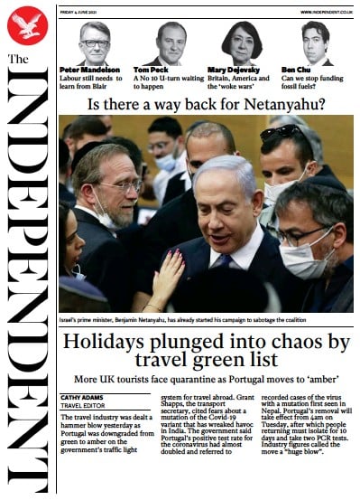 The Independent Newspaper Front Page (UK) for 5 June 2021