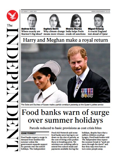 The Independent Newspaper Front Page (UK) for 5 June 2022
