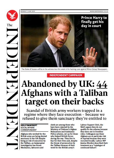 The Independent Newspaper Front Page (UK) for 5 June 2023