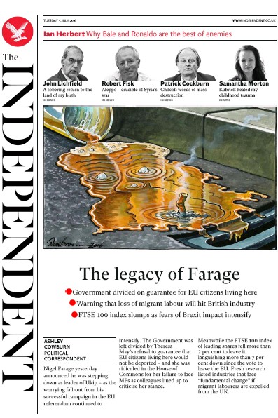 The Independent Newspaper Front Page (UK) for 5 July 2016