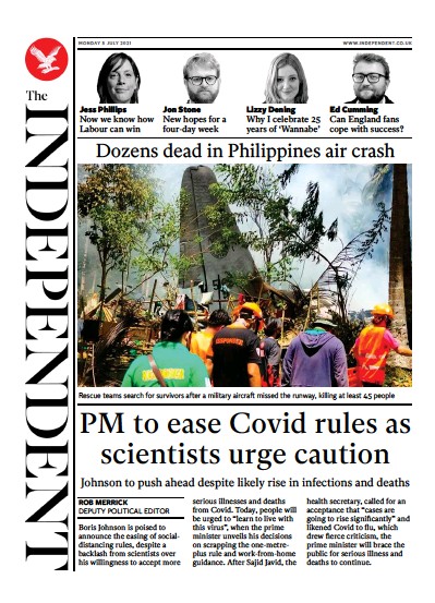 The Independent Newspaper Front Page (UK) for 5 July 2021