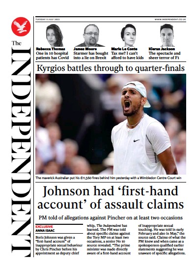 The Independent Newspaper Front Page (UK) for 5 July 2022