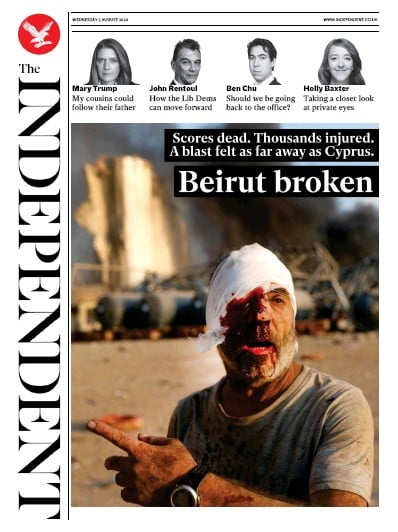 The Independent Newspaper Front Page (UK) for 5 August 2020