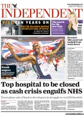 The Independent Newspaper Front Page (UK) for 5 September 2011