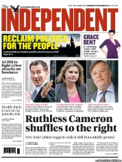 The Independent (UK) Newspaper Front Page for 5 September 2012