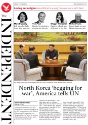 The Independent (UK) Newspaper Front Page for 5 September 2017