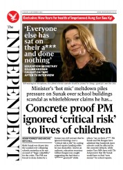 The Independent (UK) Newspaper Front Page for 5 September 2023