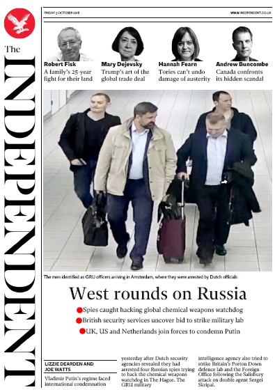 The Independent Newspaper Front Page (UK) for 6 October 2018