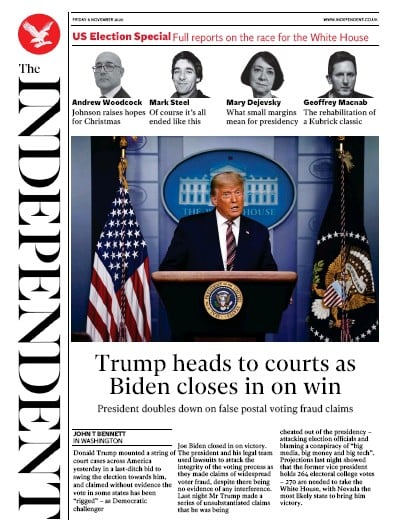 The Independent Newspaper Front Page (UK) for 6 November 2020