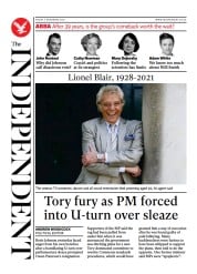 The Independent (UK) Newspaper Front Page for 6 November 2021