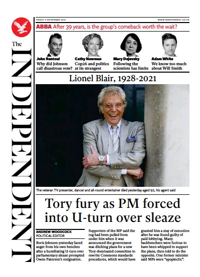 The Independent Newspaper Front Page (UK) for 6 November 2021