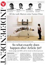 The Independent (UK) Newspaper Front Page for 6 December 2016