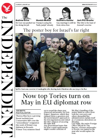 The Independent Newspaper Front Page (UK) for 6 January 2017
