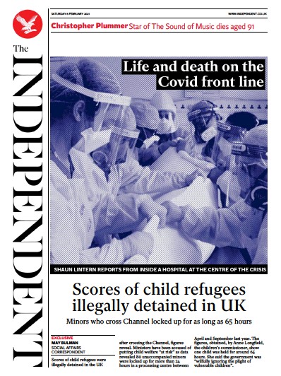 The Independent Newspaper Front Page (UK) for 6 February 2021