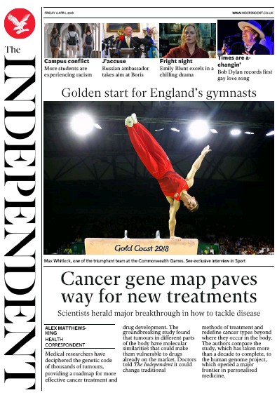 The Independent Newspaper Front Page (UK) for 6 April 2018