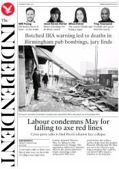 The Independent (UK) Newspaper Front Page for 6 April 2019