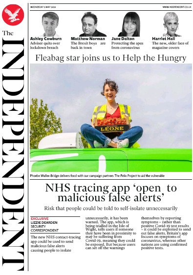 The Independent Newspaper Front Page (UK) for 6 May 2020
