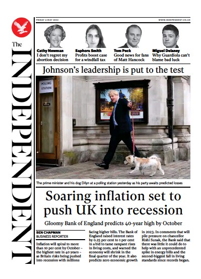 The Independent Newspaper Front Page (UK) for 6 May 2022