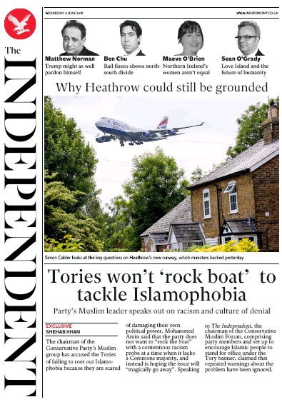The Independent Newspaper Front Page (UK) for 6 June 2018