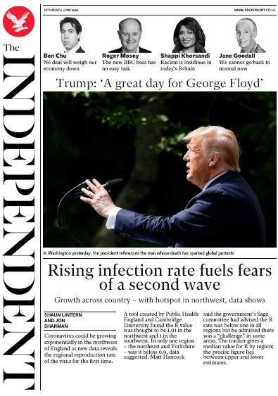 The Independent Newspaper Front Page (UK) for 6 June 2020