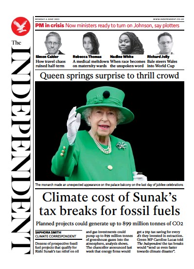 The Independent Newspaper Front Page (UK) for 6 June 2022