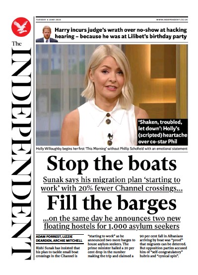 The Independent Newspaper Front Page (UK) for 6 June 2023