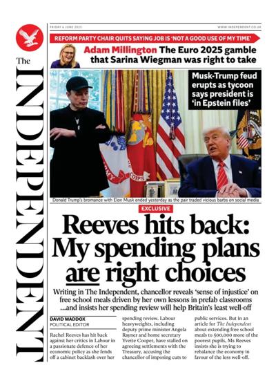 The Independent Newspaper Front Page (UK) for 6 June 2025