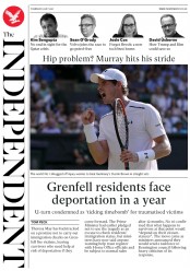 The Independent (UK) Newspaper Front Page for 6 July 2017