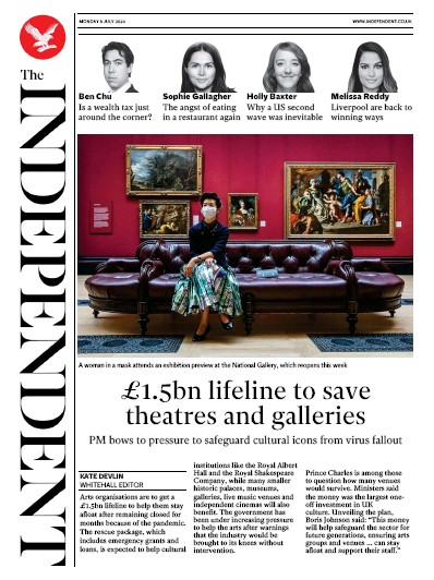 The Independent Newspaper Front Page (UK) for 6 July 2020