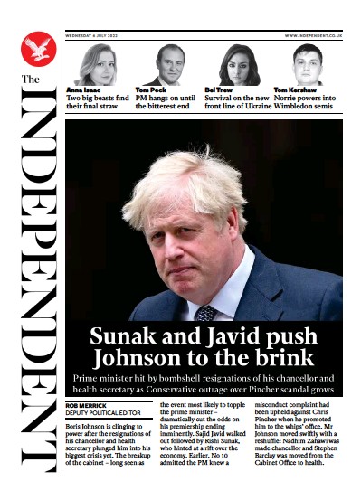 The Independent Newspaper Front Page (UK) for 6 July 2022