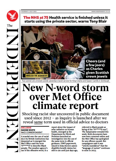 The Independent Newspaper Front Page (UK) for 6 July 2023