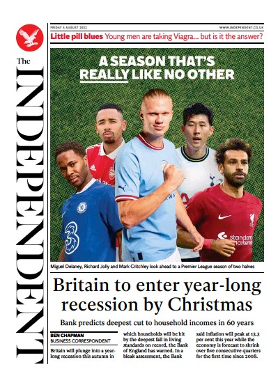 The Independent Newspaper Front Page (UK) for 6 August 2022