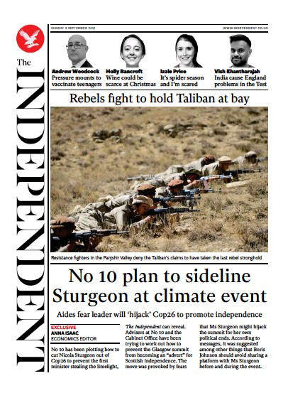 The Independent Newspaper Front Page (UK) for 6 September 2021