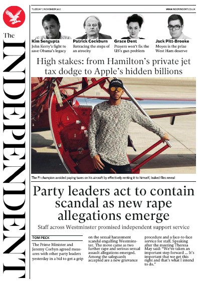 The Independent Newspaper Front Page (UK) for 7 November 2017