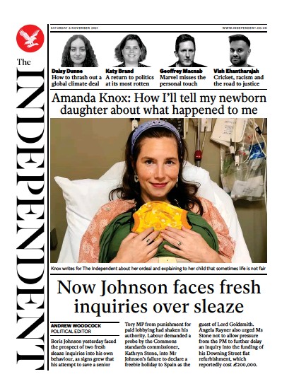 The Independent Newspaper Front Page (UK) for 7 November 2021