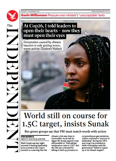 The Independent Newspaper Front Page (UK) for 7 November 2022