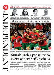 The Independent (UK) Newspaper Front Page for 7 December 2022