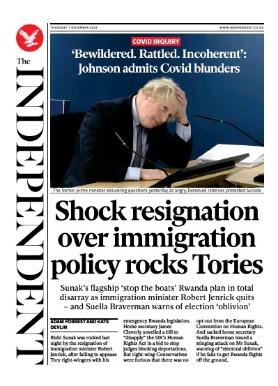 The Independent Newspaper Front Page (UK) for 7 December 2023