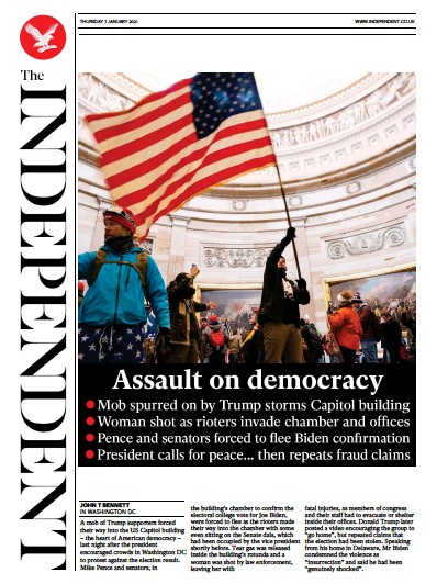The Independent Newspaper Front Page (UK) for 7 January 2021