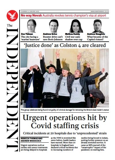 The Independent Newspaper Front Page (UK) for 7 January 2022