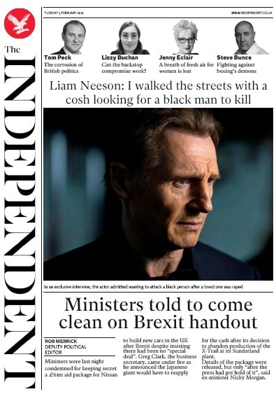 The Independent Newspaper Front Page (UK) for 7 February 2019