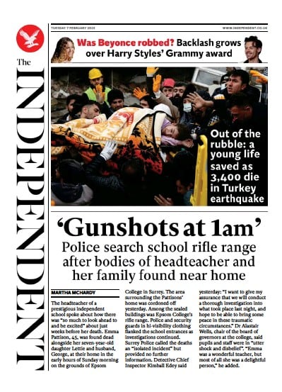 The Independent Newspaper Front Page (UK) for 7 February 2023