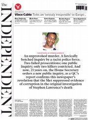 The Independent Newspaper Front Page (UK) for 7 March 2014