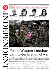 The Independent (UK) Newspaper Front Page for 7 March 2022