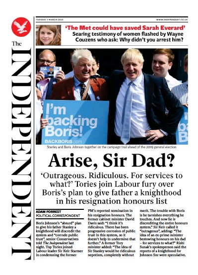 The Independent Newspaper Front Page (UK) for 7 March 2023