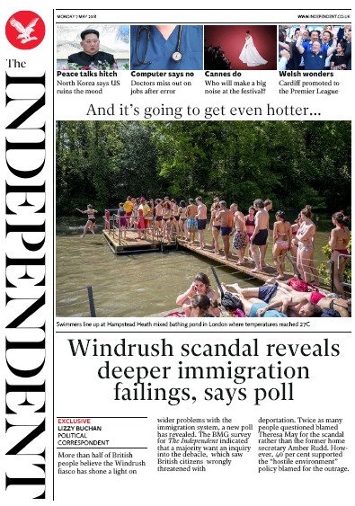 The Independent Newspaper Front Page (UK) for 7 May 2018