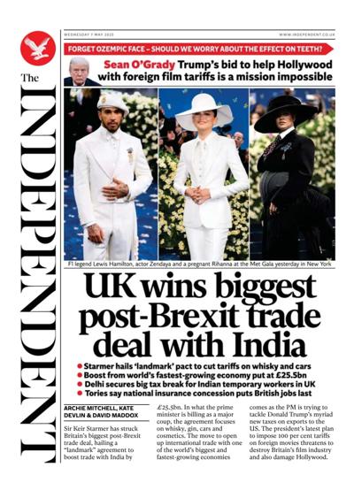 The Independent Newspaper Front Page (UK) for 7 May 2025