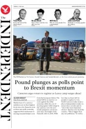 The Independent (UK) Newspaper Front Page for 7 June 2016