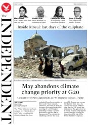 The Independent (UK) Newspaper Front Page for 7 July 2017