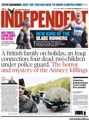 The Independent (UK) Newspaper Front Page for 7 September 2012